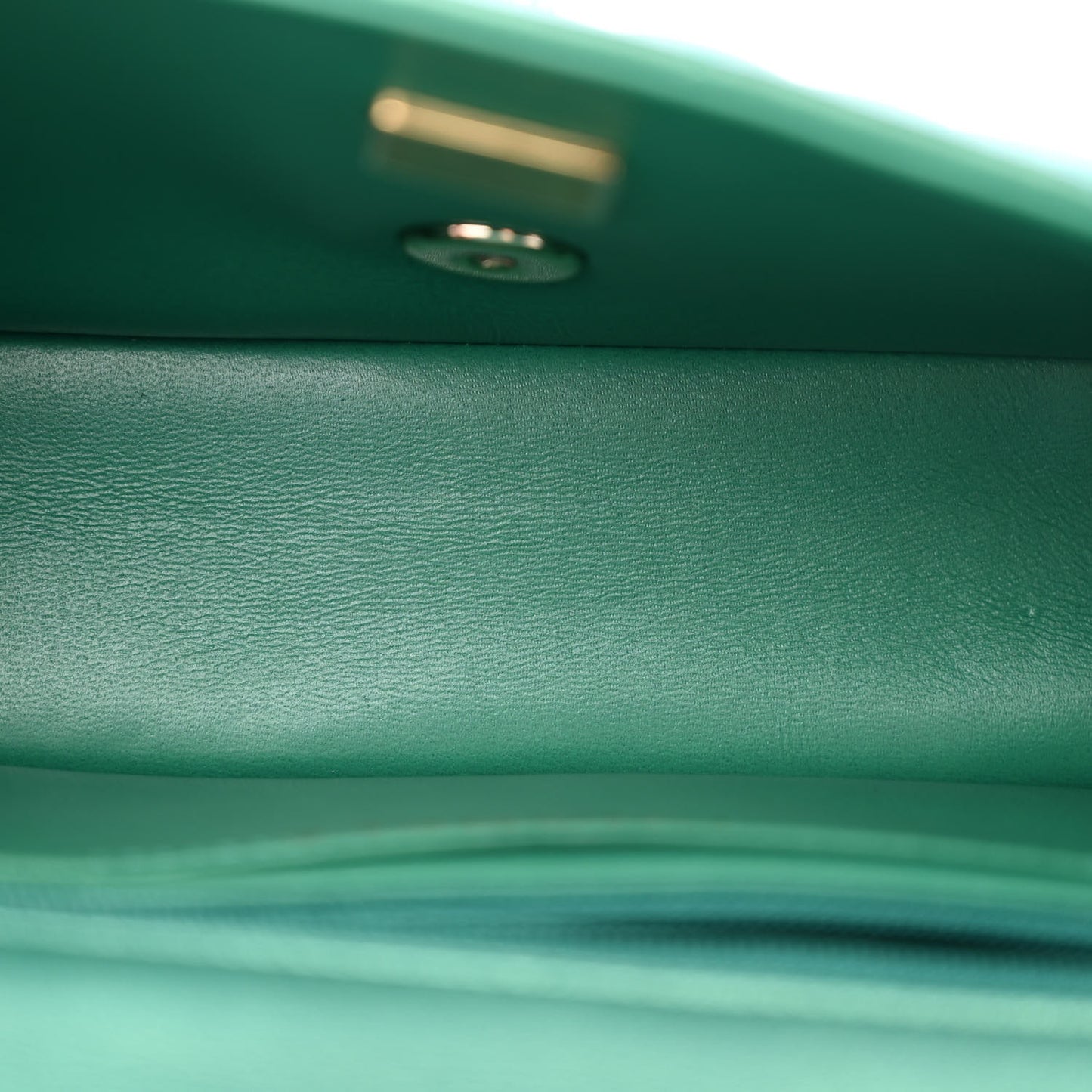 Iridescent Calfskin Quilted Mini Rectangular Flap Green