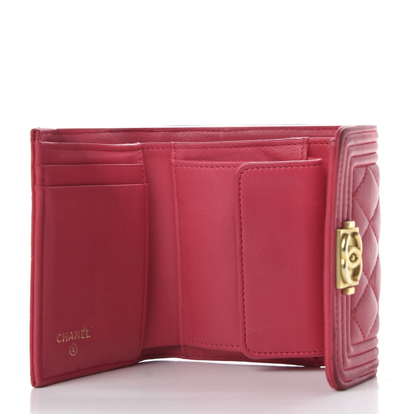 Lambskin Quilted Compact Boy Wallet Fuchsia