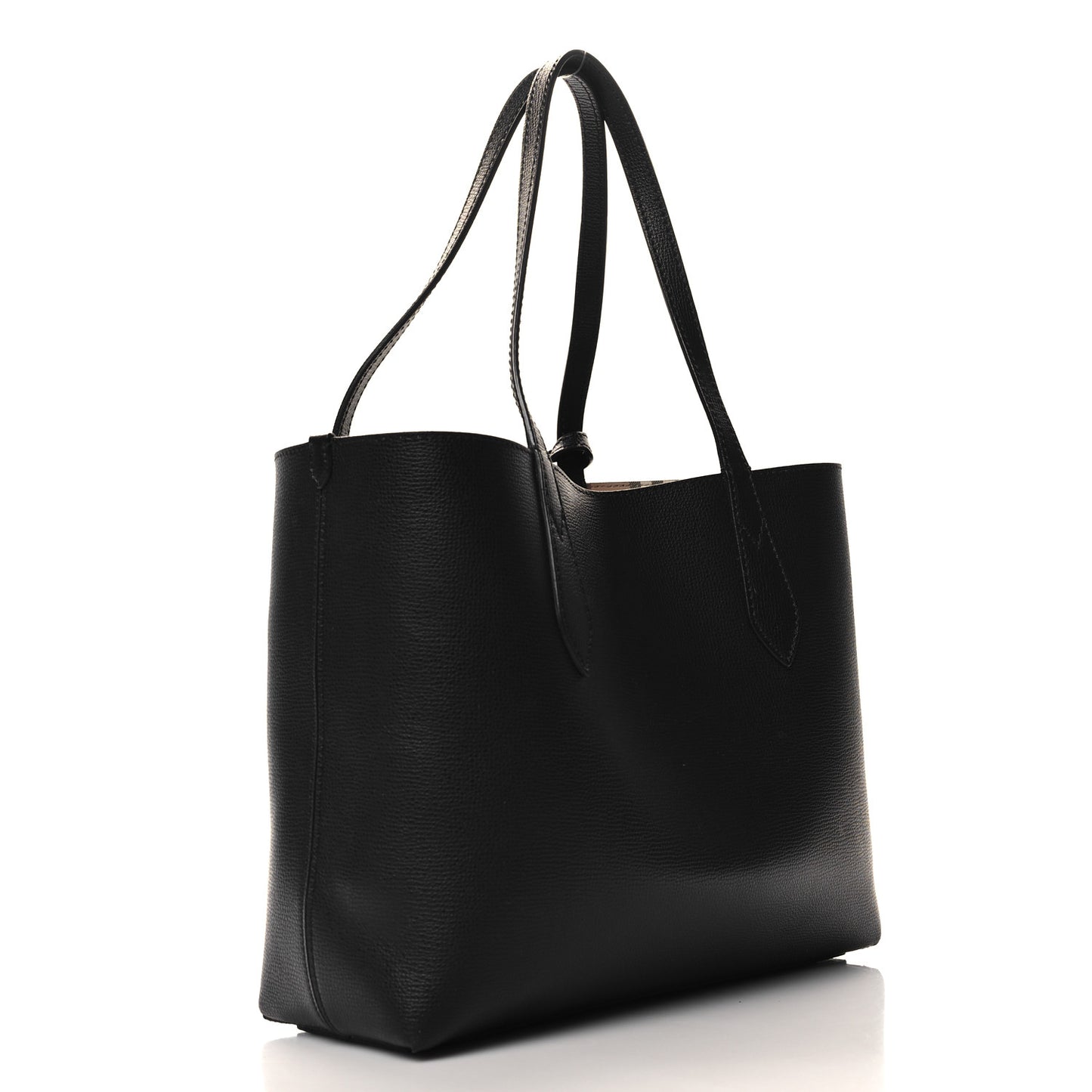Grainy Calfskin Haymarket Check Small Reversible Tote Black
