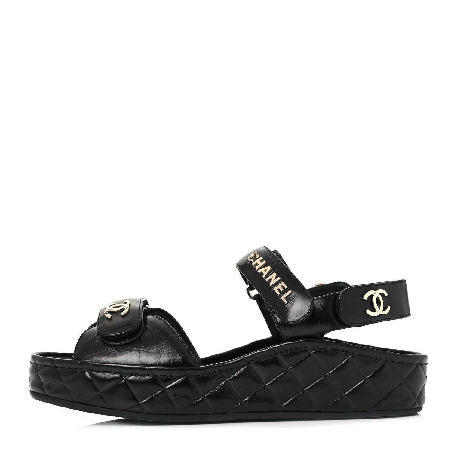 Chanel Shiny Calfskin Logo Platform Sandals 39 Black 2 of 22