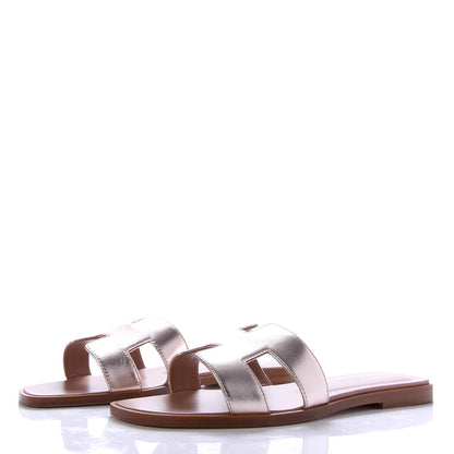 Hermes Metallic Nappa Oran Sandals 37 Rose Dore 3 of 10