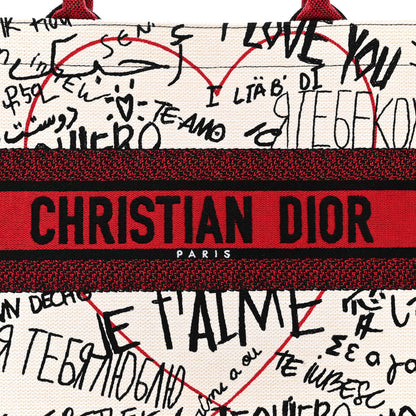 Christian Dior Canvas Embroidered Medium Dioramour Graffiti Book Tote Latte Multicolor 9 of 16