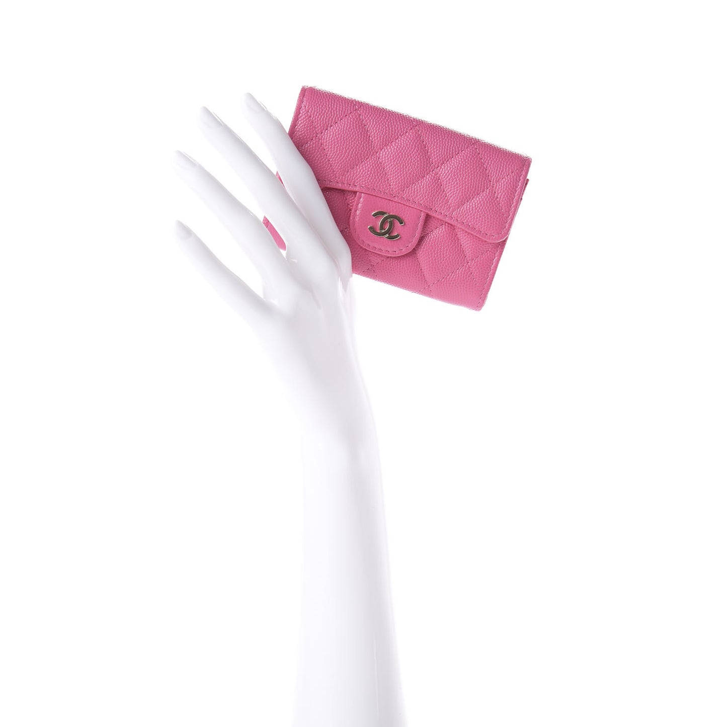Caviar Quilted Flap Card Holder Pink