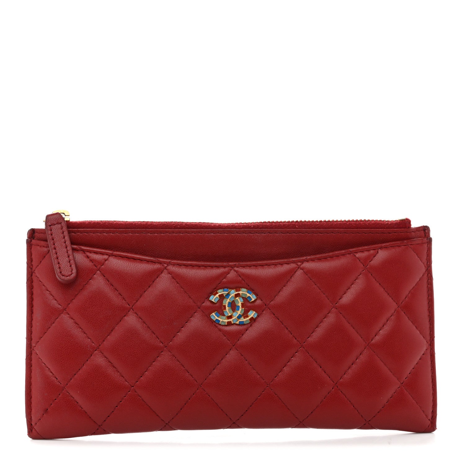 Chanel Lambskin Enamel Quilted Classic Zip Pouch Red 1 of 8