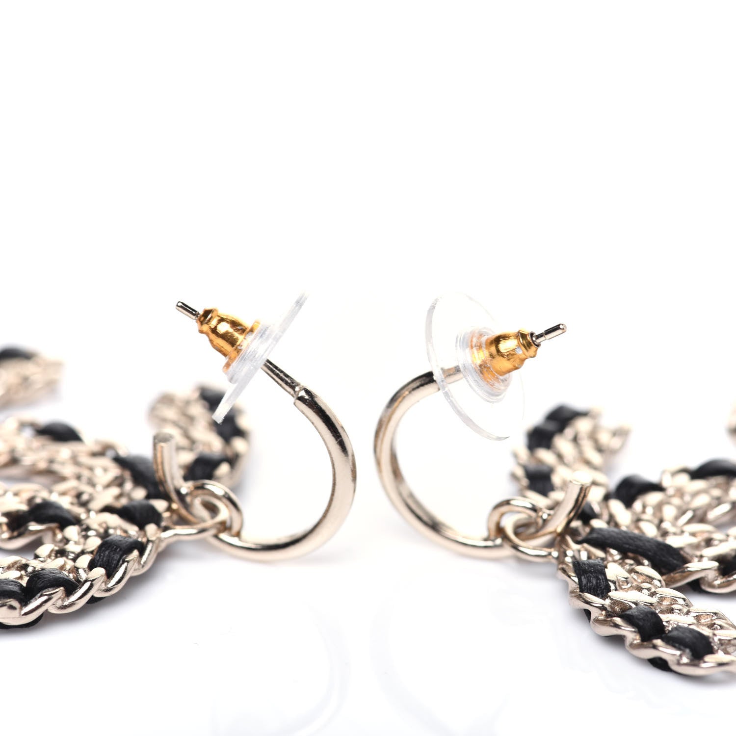 Chanel Crystal Lambskin Chain CC Vintage Allure Stud Earrings Black Gold 4 of 7