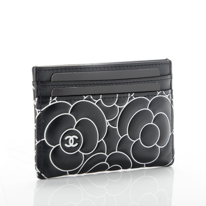 Chanel Lambskin Camellia Embossed Card Holder Black White 3 of 8