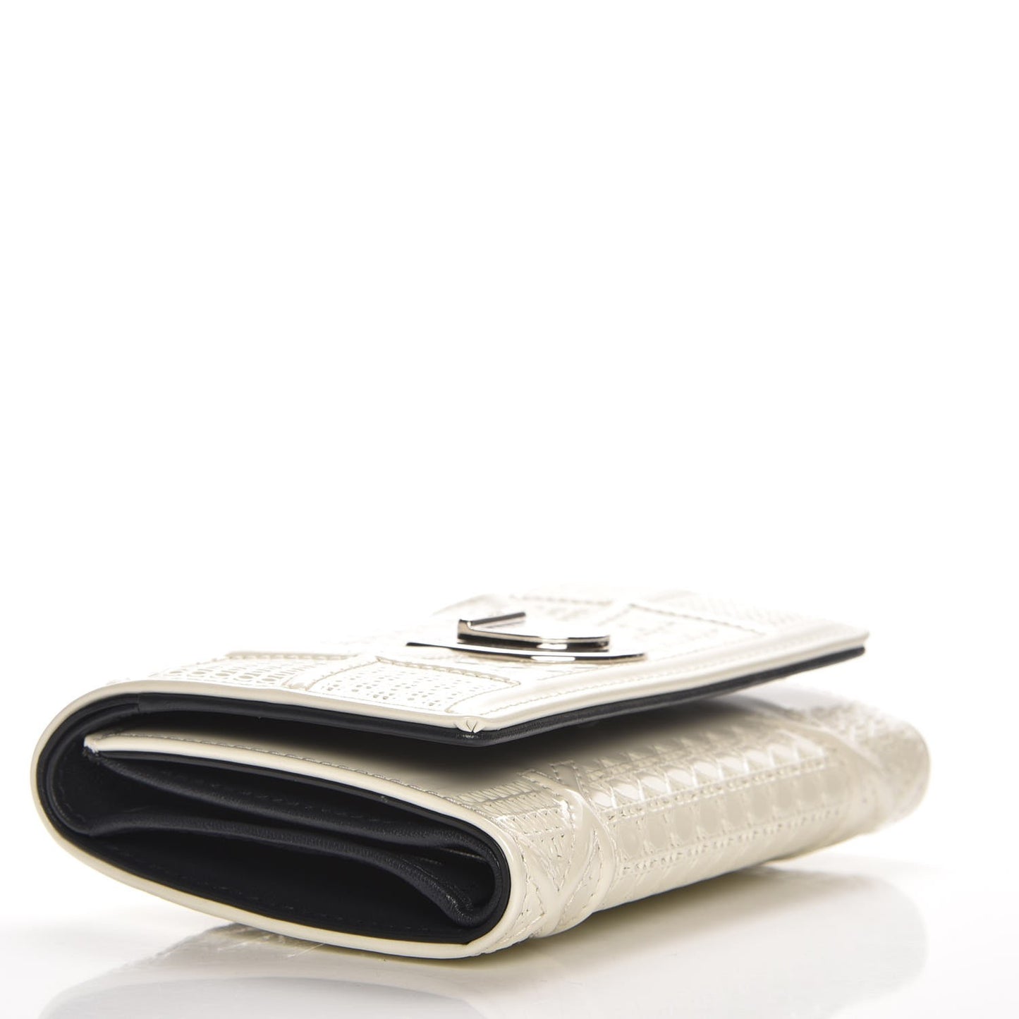 Metallic Patent Micro-Cannage Diorama Elancee Wallet Off White