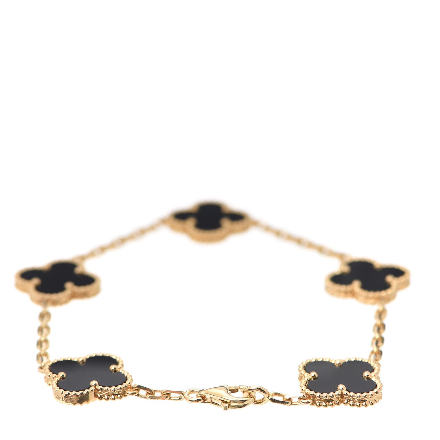 18K Yellow Gold Black Onyx 5 Motifs Vintage Alhambra Bracelet