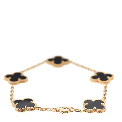 Van Cleef & Arpels 18K Yellow Gold Black Onyx 5 Motifs Vintage Alhambra Bracelet 3 of 5