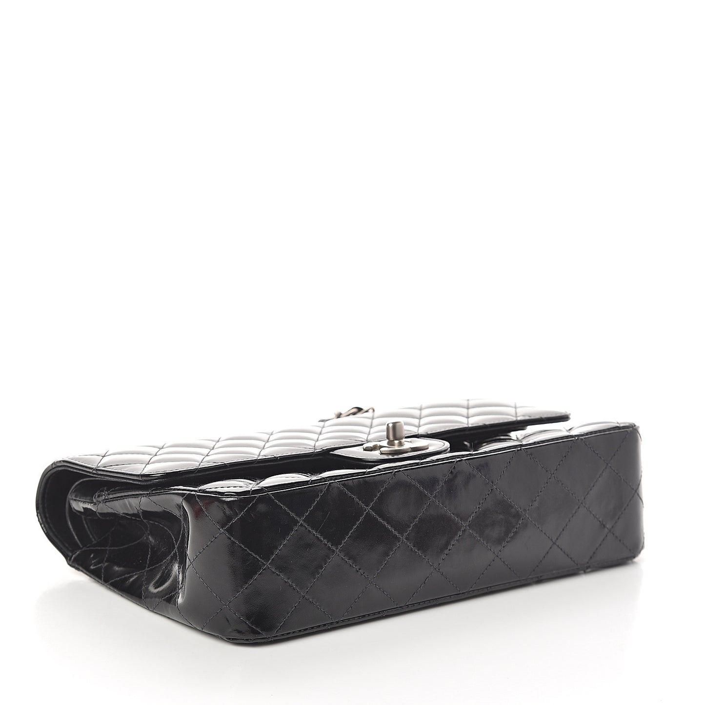 Patent Quilted Medium Double Flap Black