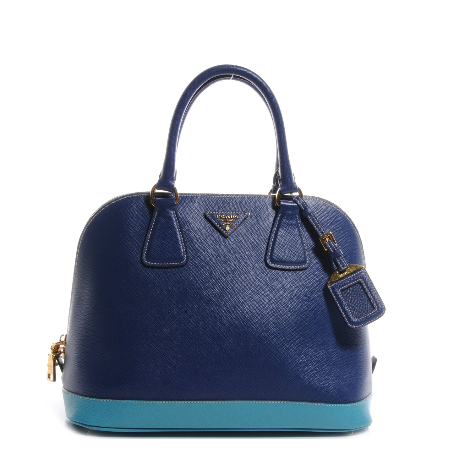 Saffiano Lux Bi-Color Promenade Dome Tote Bluette Turchese