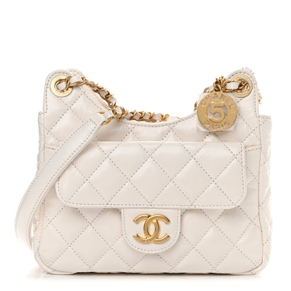 Chanel Shiny Crumpled Calfskin Quilted Small Wavy CC Hobo White 1 of 12