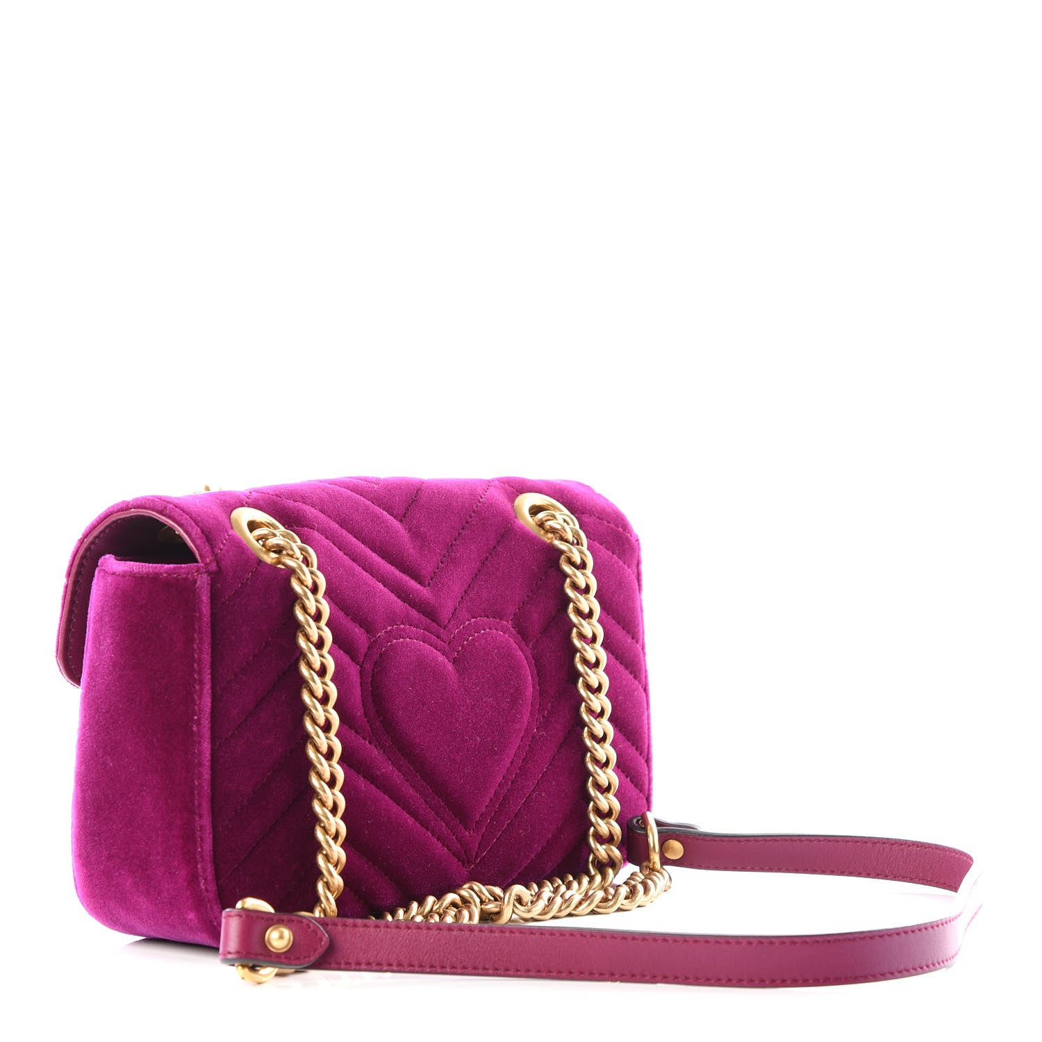 Gucci Velvet Matelasse Mini GG Marmont Shoulder Bag Fuchsia Violet Cyclamen 2 of 9