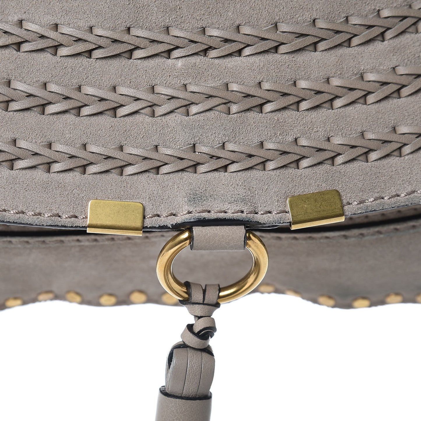 Suede Calfskin Braided Medium Marcie Satchel Motty Grey
