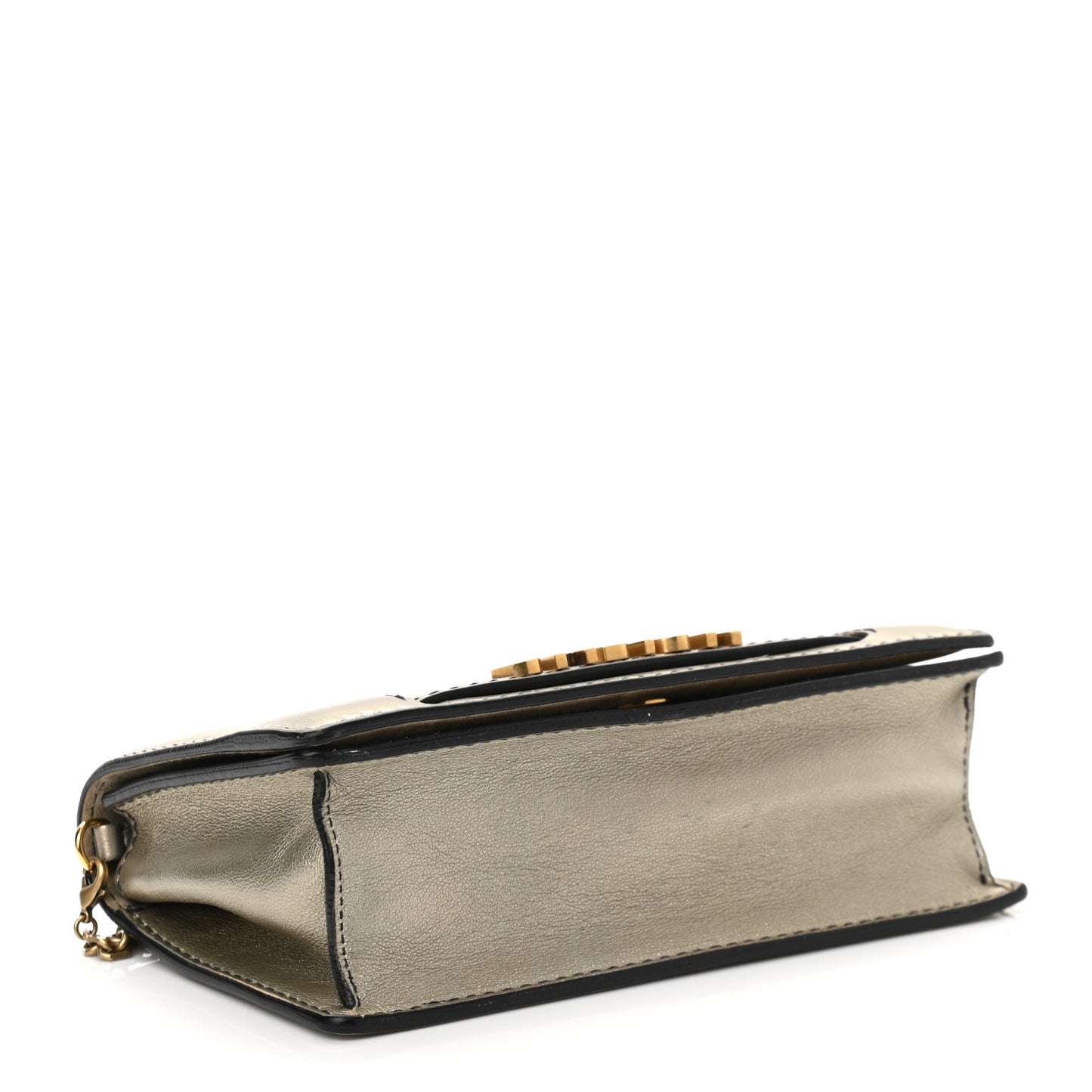 Metallic Calfskin Mini J'Adior Wallet On Chain Pouch Gold