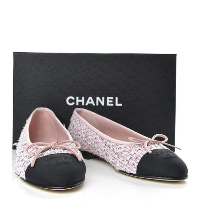 Chanel Tweed Cap Toe Ballerina Flats 37.5 Pink Black 10 of 10