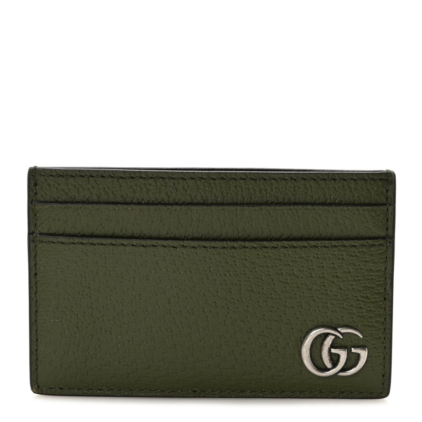 Textured Dollar Calfskin GG Marmont Card Holder Military Wood