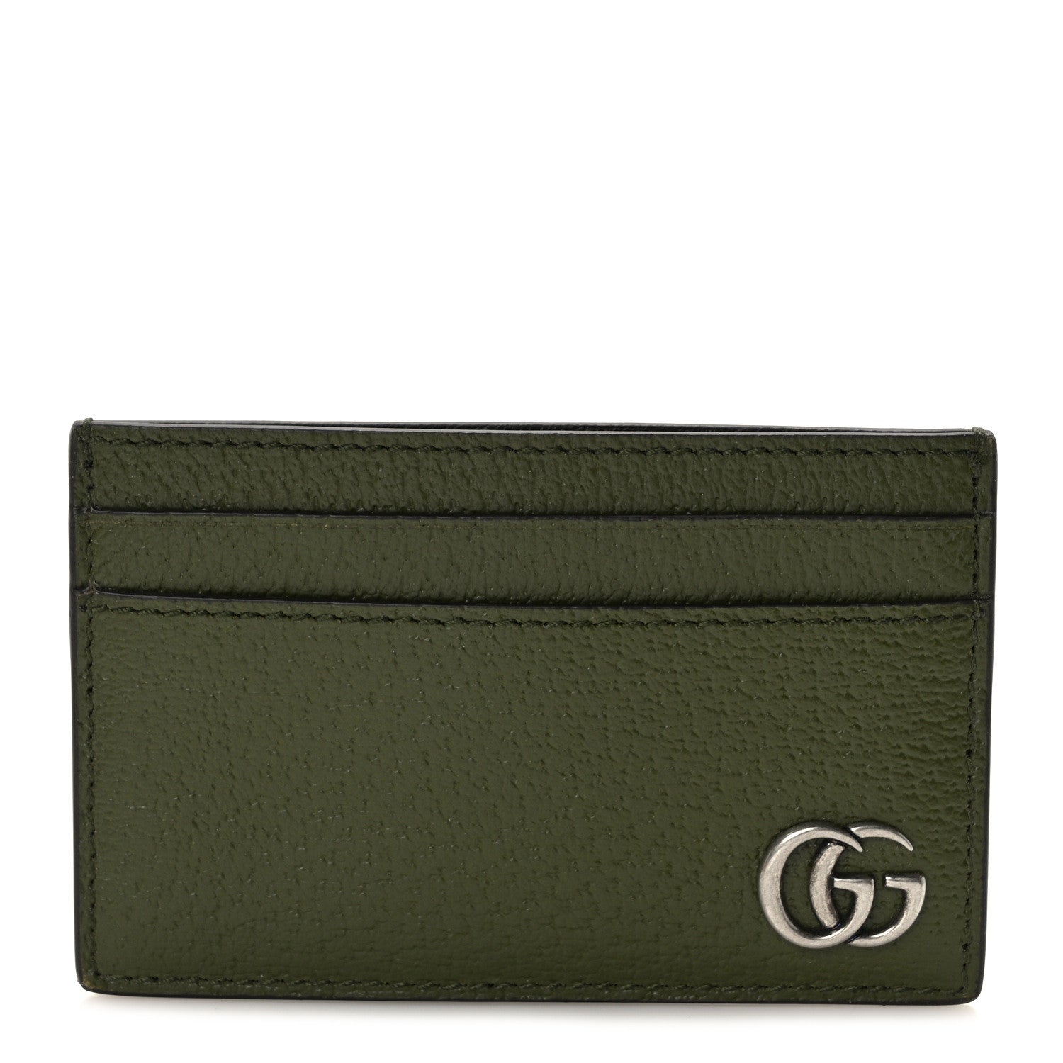 Gucci Textured Dollar Calfskin GG Marmont Card Holder Military Wood 1 of 9