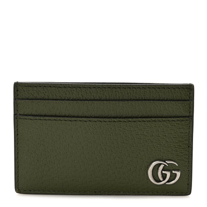 Gucci Textured Dollar Calfskin GG Marmont Card Holder Military Wood 1 of 9