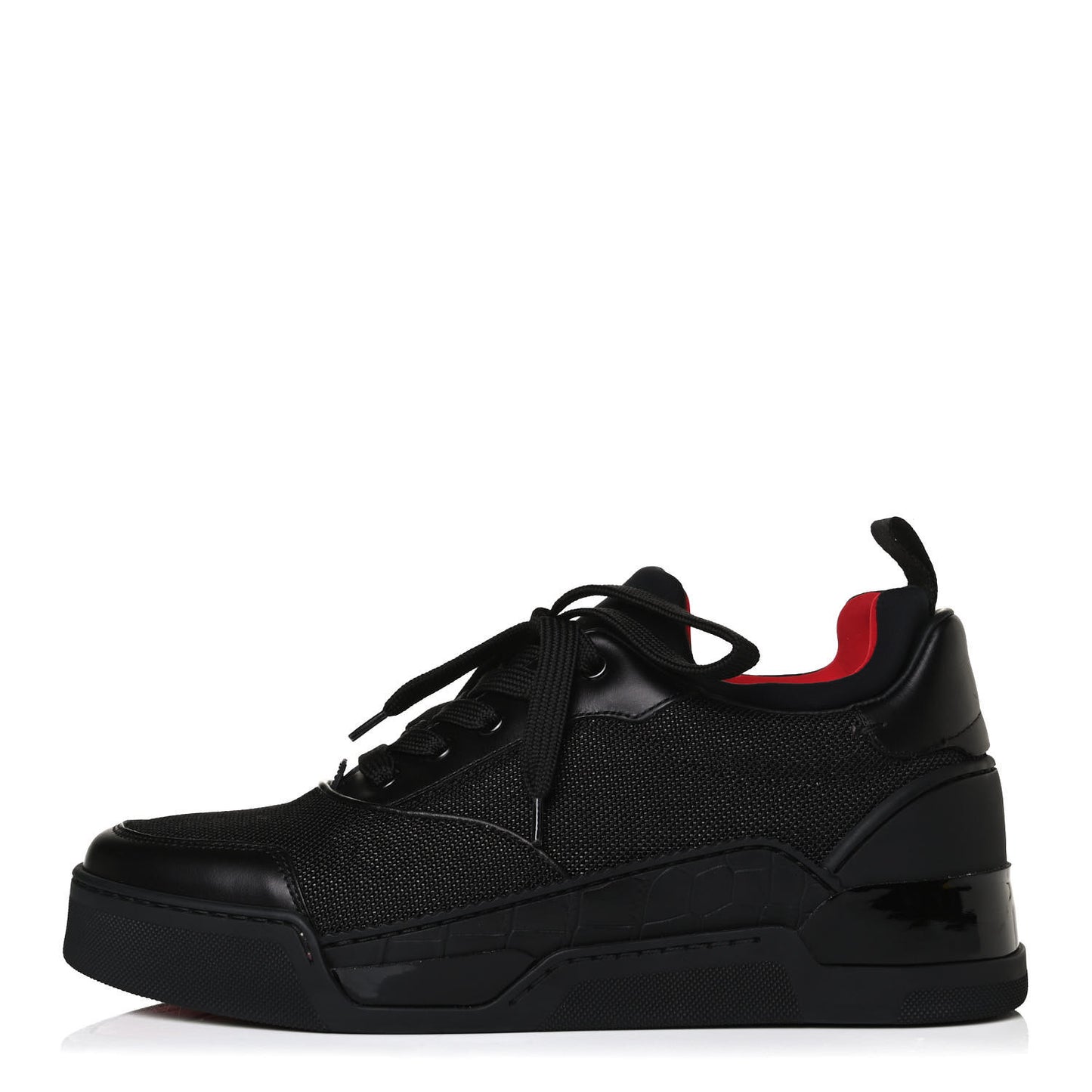 Calfskin Tisse Serre Patent Neoprene Aurelien Flat Sneakers 40 Black