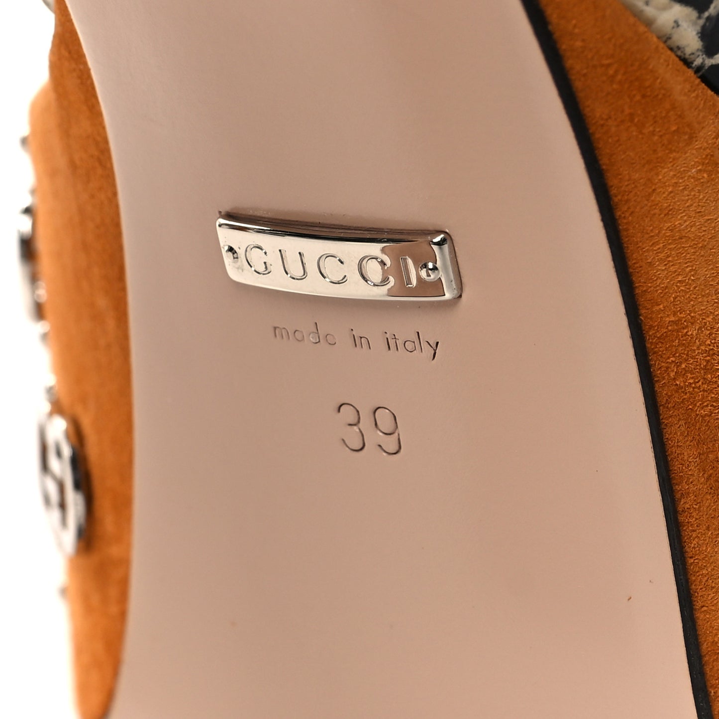 Malaga Kid Suede Snakeskin Interlocking G Studs 155mm Platform Sandals 39 Beige Cognac