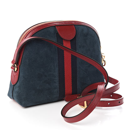 Gucci Suede Calfskin Web Small Ophidia Dome Shoulder Bag New Blue Romantic Cherry 2 of 9