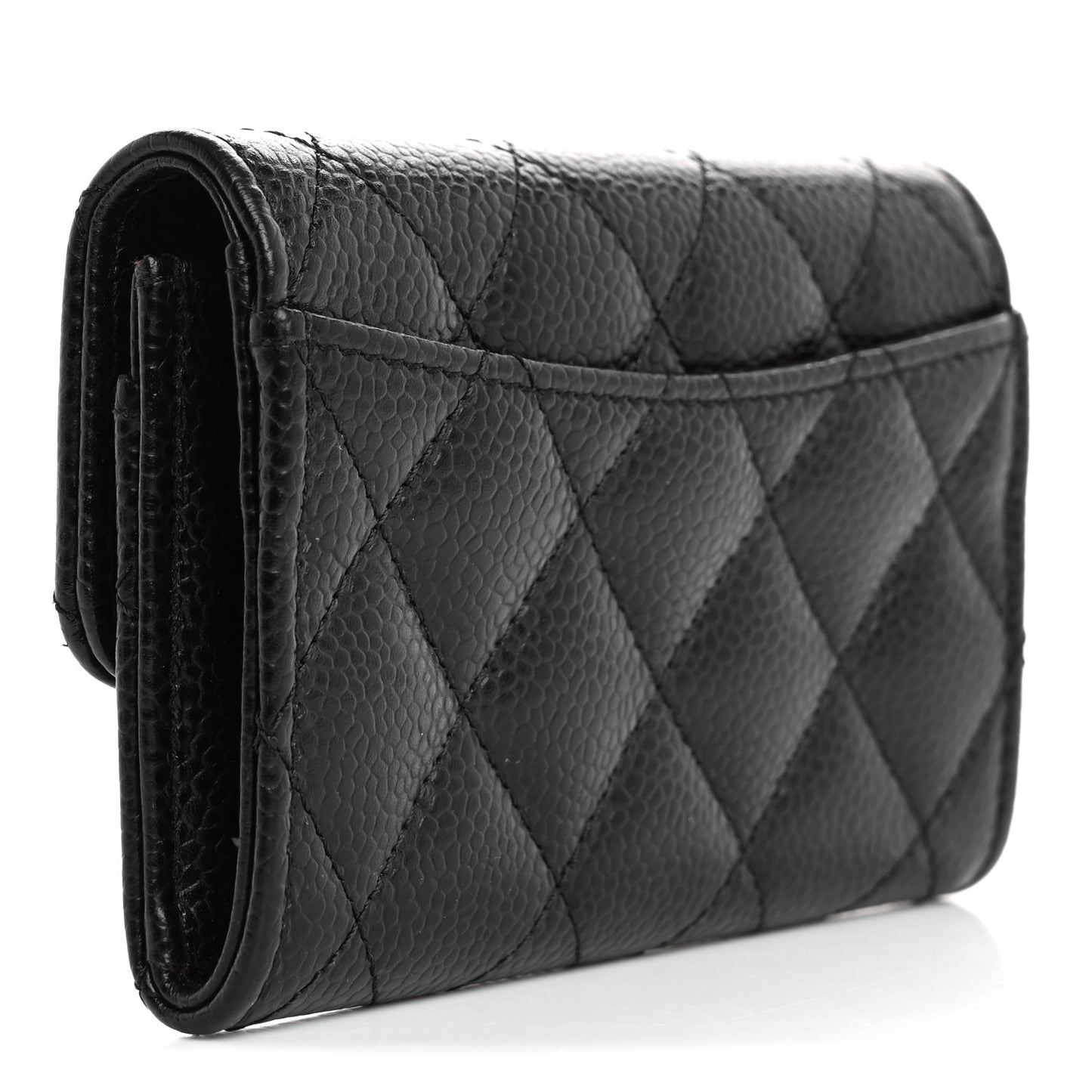Caviar Quilted Flap Card Holder Wallet Black