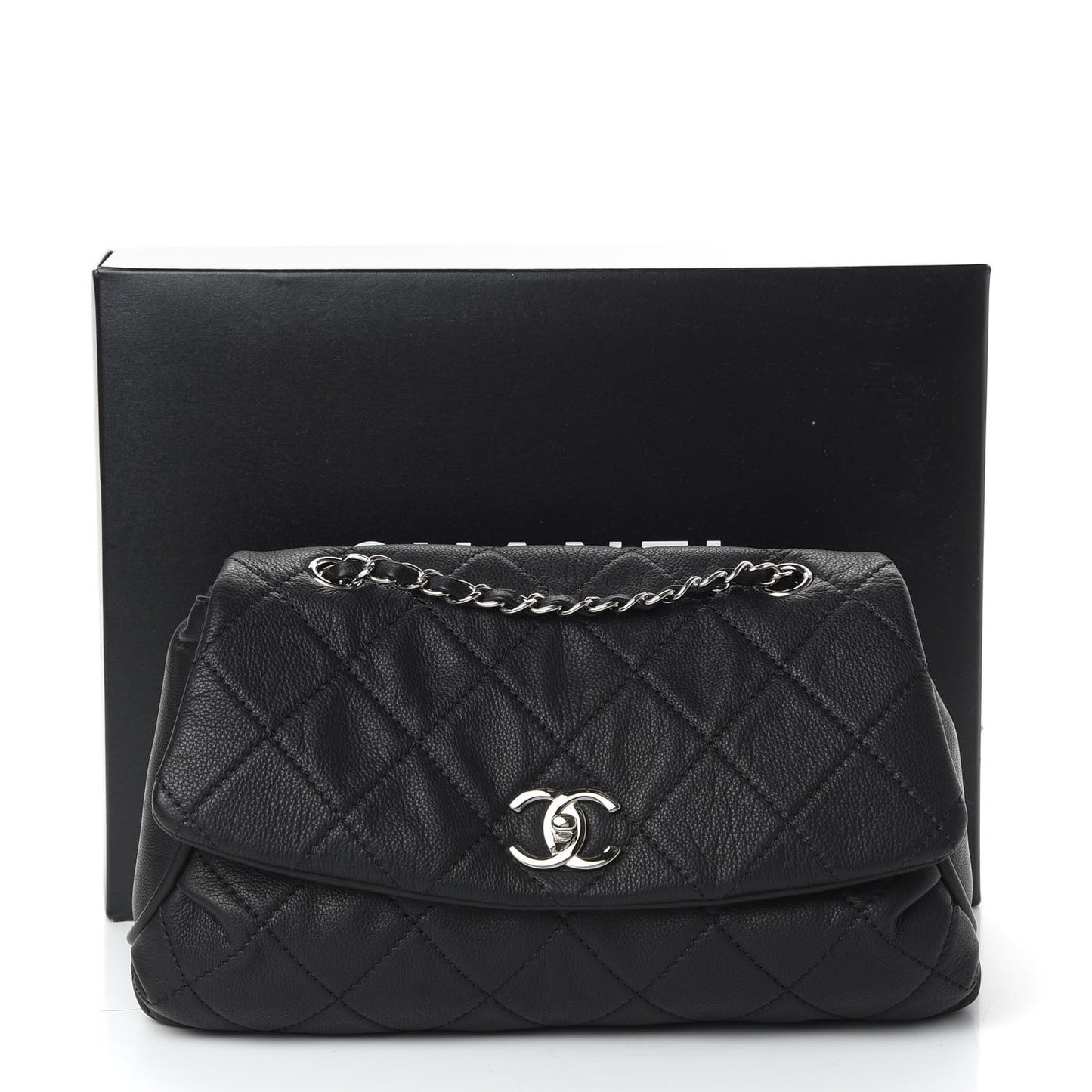 Grained Calfskin Single Flap Black