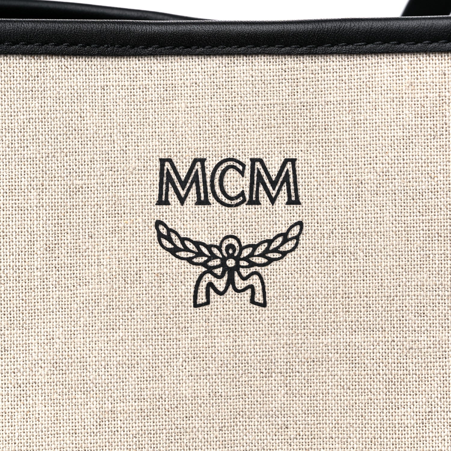 MCM Canvas Glitch Logo Medium Aren Shopper Tote Black White 7 of 16
