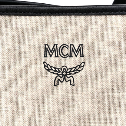 MCM Canvas Glitch Logo Medium Aren Shopper Tote Black White 7 of 16