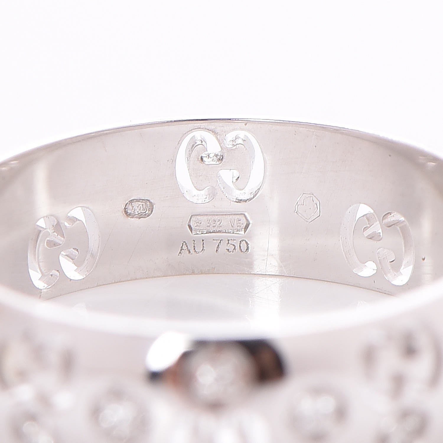 Gucci 18K White Gold Diamond 6mm Icon Band Ring 60 9 6 of 7
