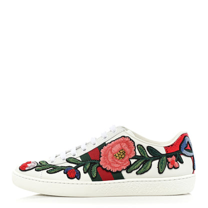 Gucci Calfskin Web Floral Embroidered Womens Ace Sneakers 36 White 1 of 10