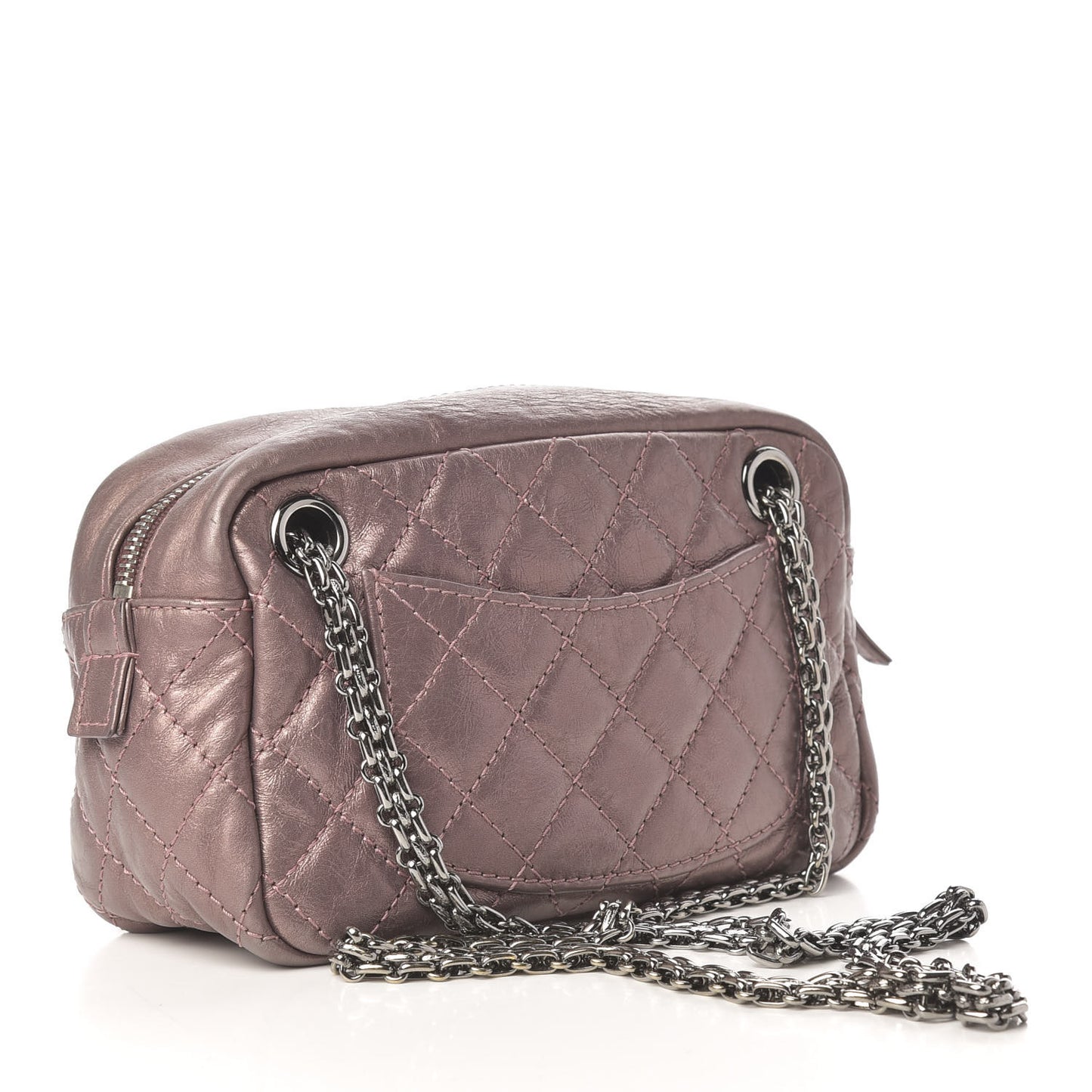 Metallic Aged Calfskin Quilted Small Reissue Camera Case Rose Fonce