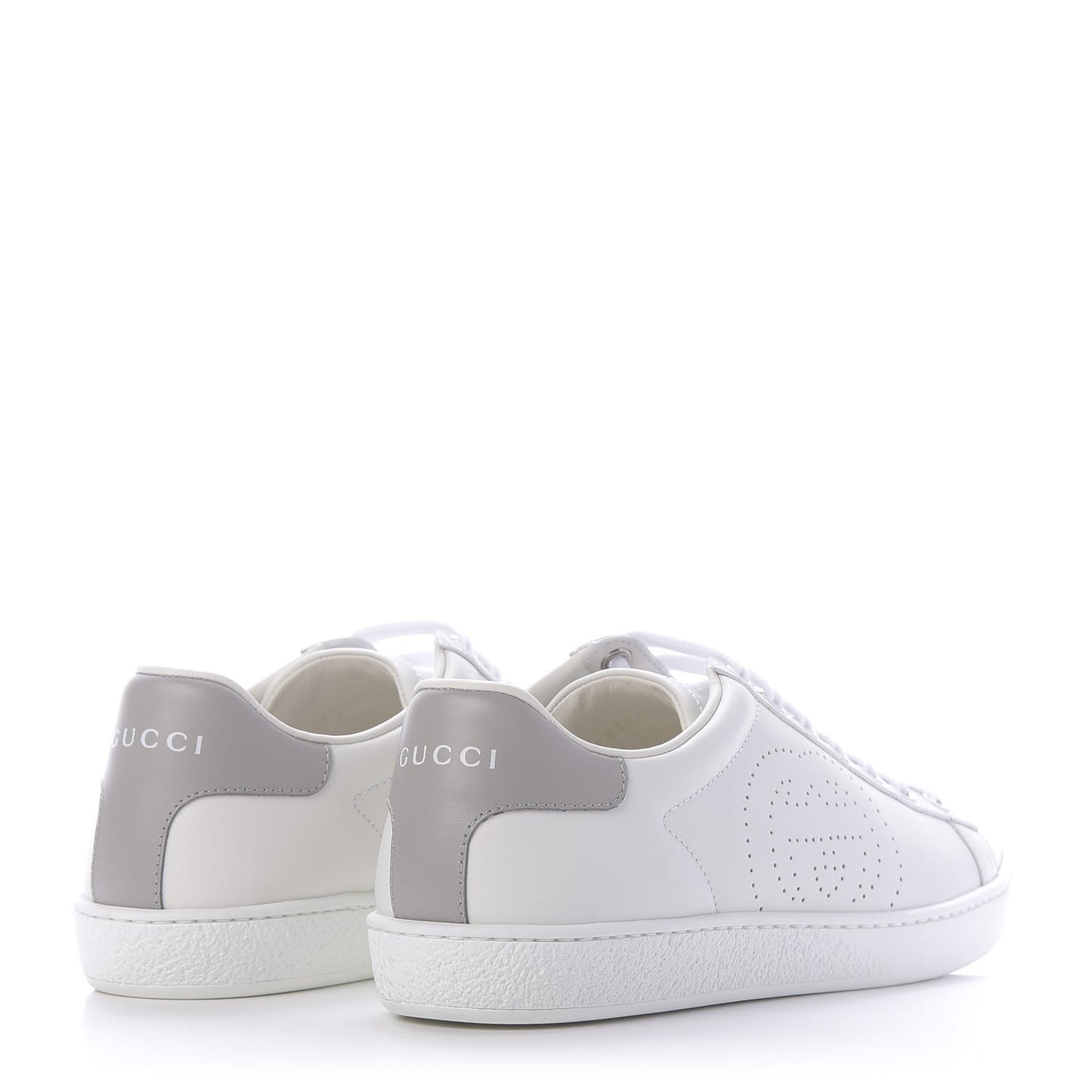 Calfskin Interlocking G Perforated Womens Ace Sneakers 37 White Grey Sky