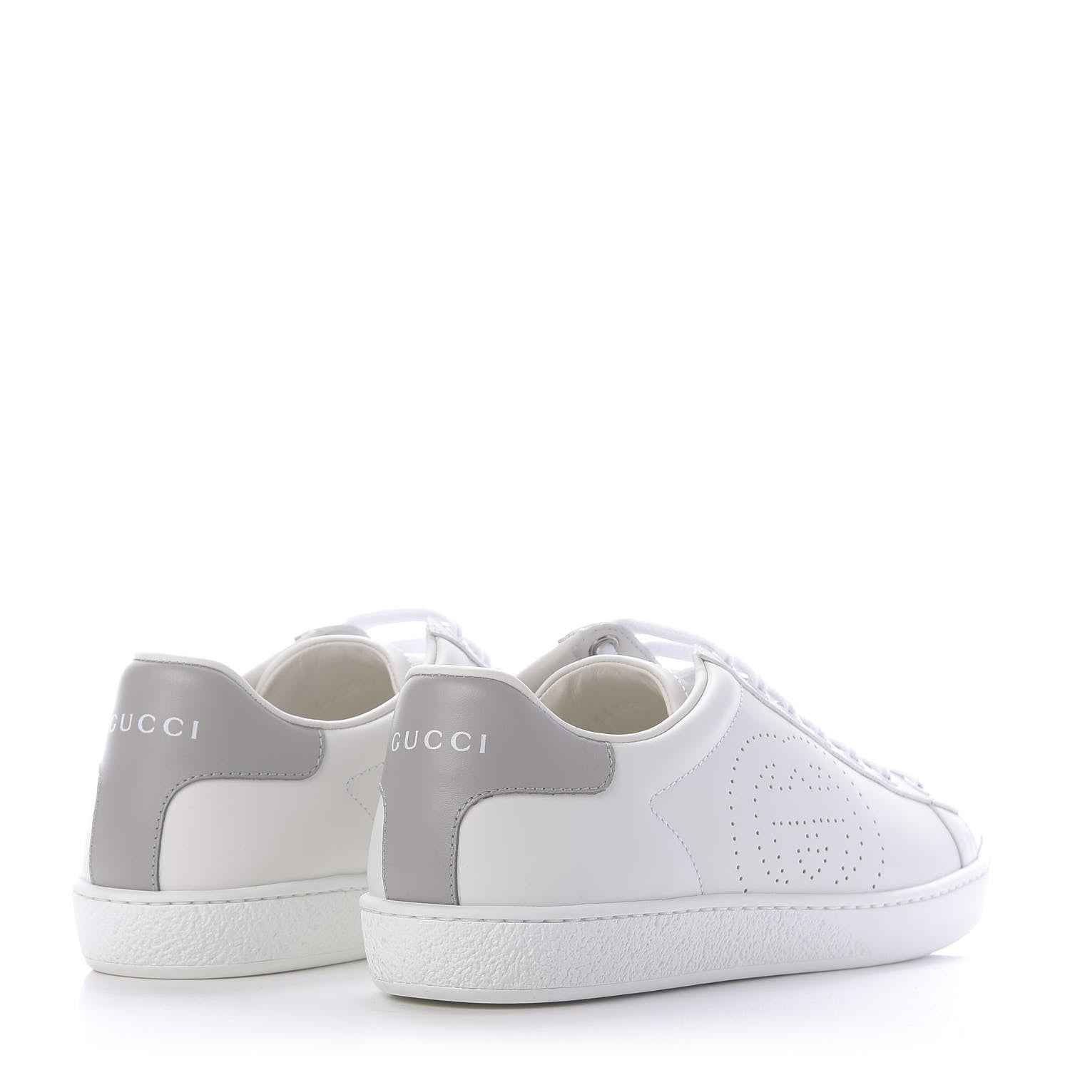 Gucci Calfskin Interlocking G Perforated Womens Ace Sneakers 37 White Grey Sky 4 of 11