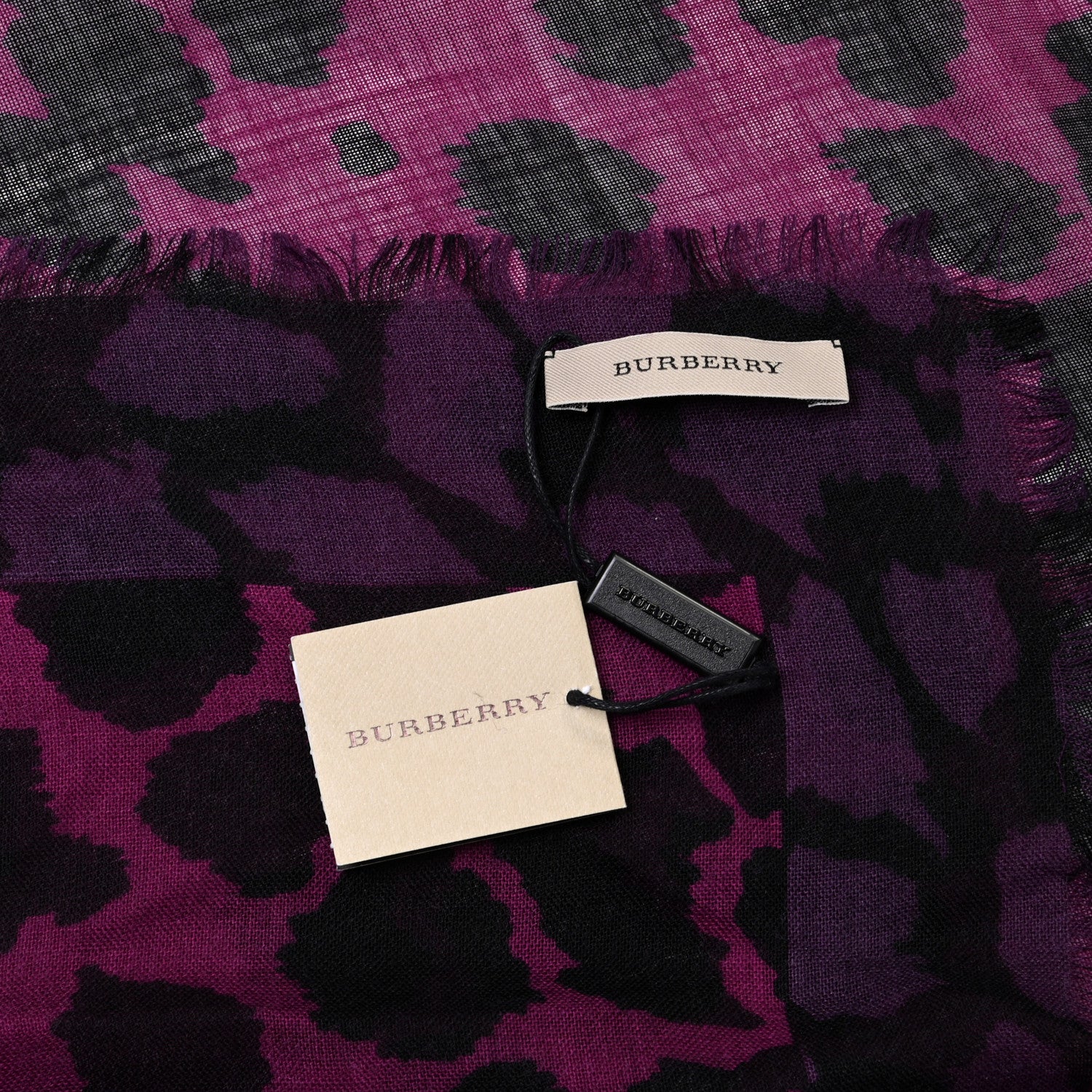 Burberry Wool Silk Cashmere London Animal Print Square Scarf Magenta 11 of 12