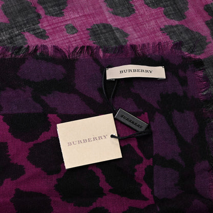 Burberry Wool Silk Cashmere London Animal Print Square Scarf Magenta 11 of 12