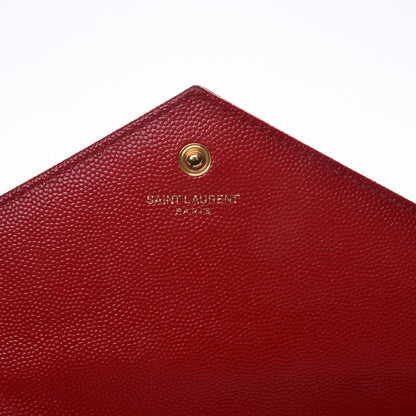 Saint Laurent Grain De Poudre Matelasse Chevron Monogram Chain Wallet New Red 6 of 12