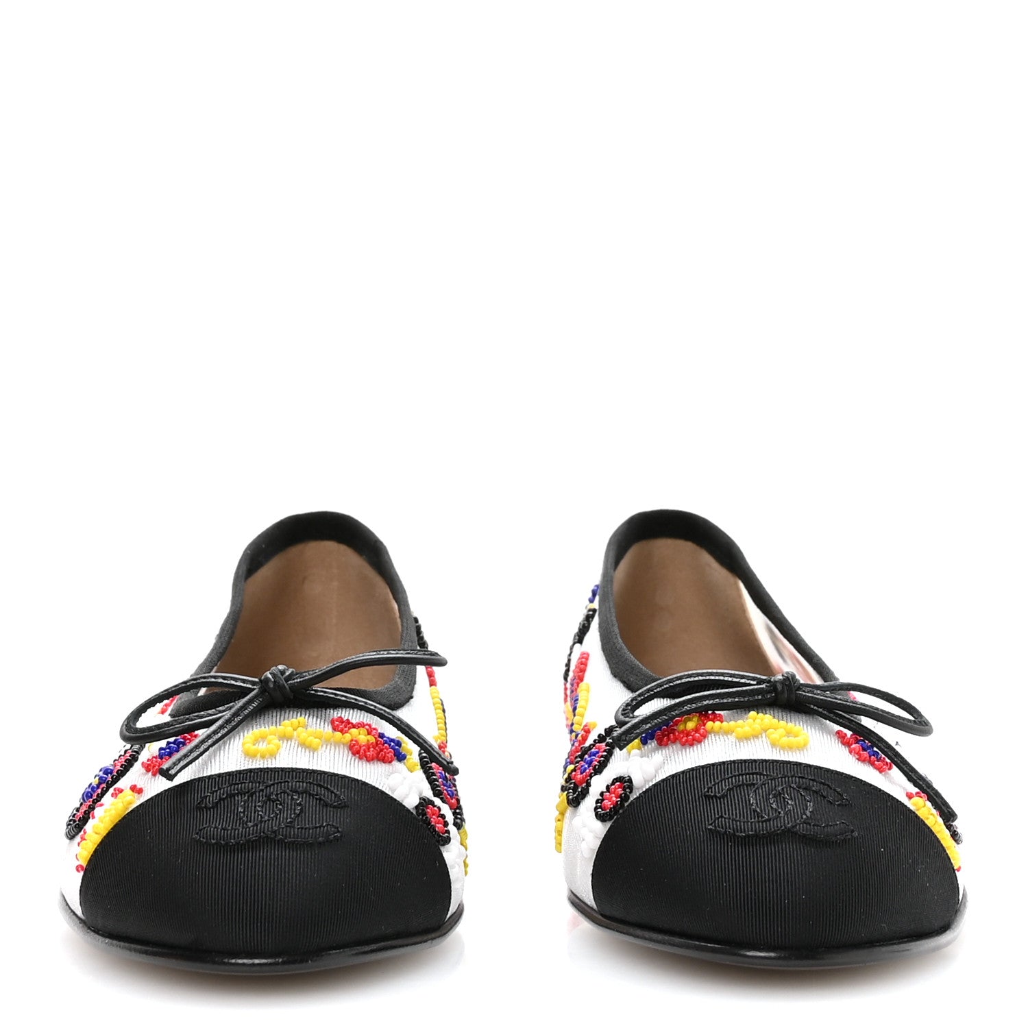 Chanel Mesh Pearl Grosgrain Cap Toe CC Coco Beach Ballerina Flats 39 Multicolor Black 3 of 8