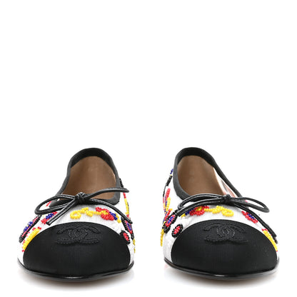 Chanel Mesh Pearl Grosgrain Cap Toe CC Coco Beach Ballerina Flats 39 Multicolor Black 3 of 8