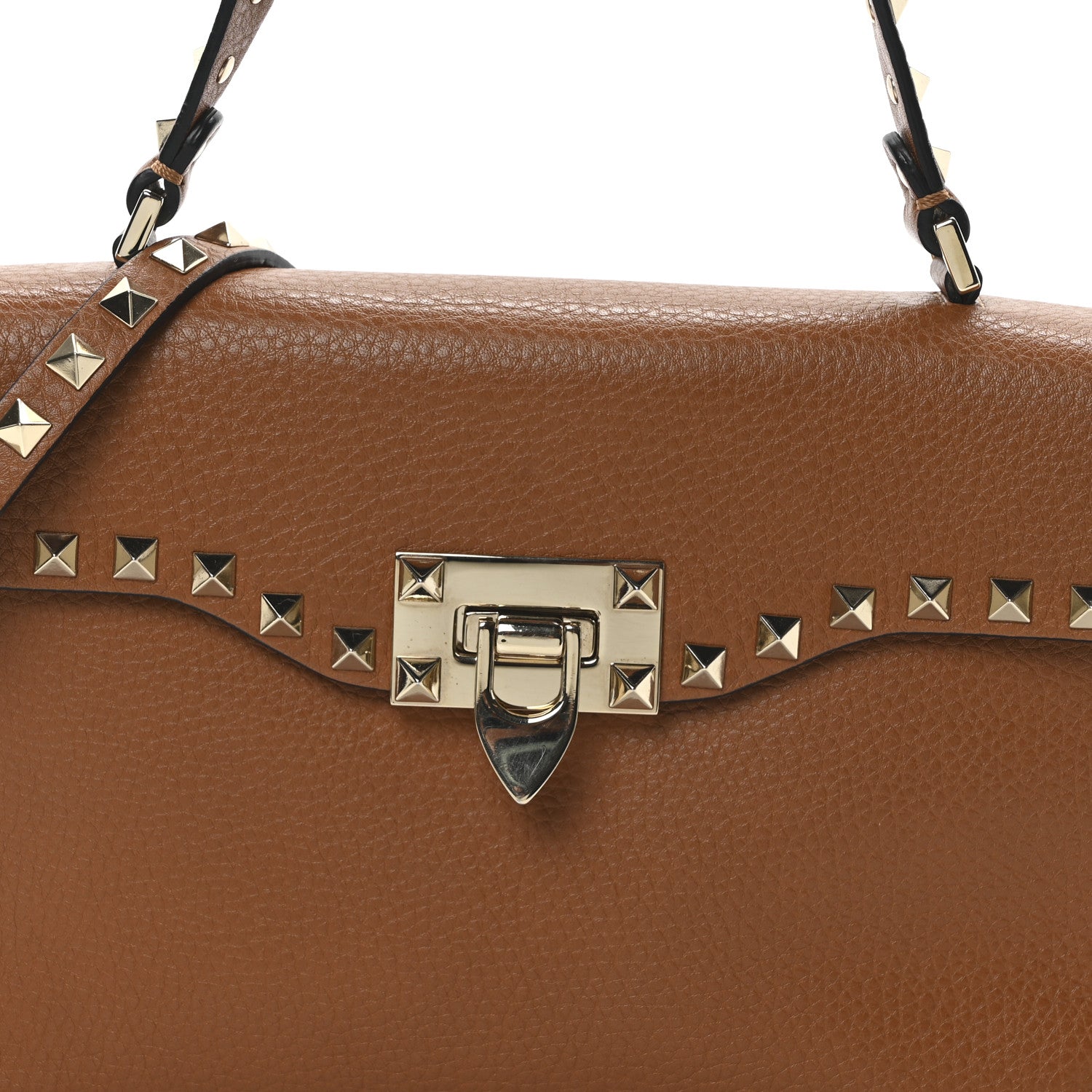 Valentino Garavani Pebbled Calfskin Medium Rockstud Top Handle Shoulder Bag Cognac 7 of 9