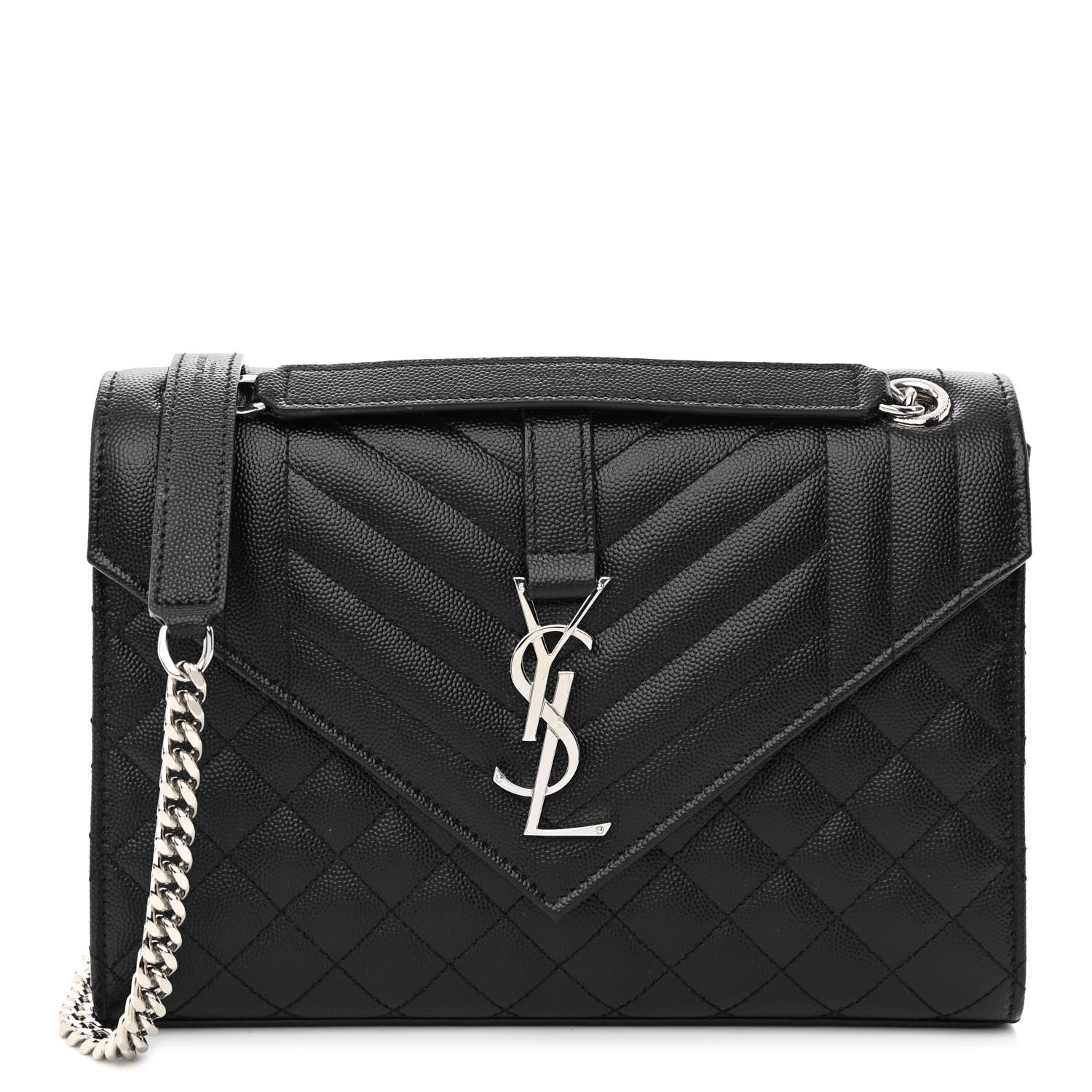 Saint Laurent Grain De Poudre Textured Mixed Matelasse Triquilt Medium Monogram Satchel Black 1 of 10