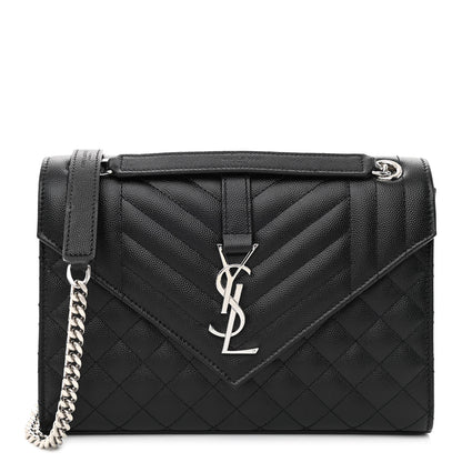 Saint Laurent Grain De Poudre Textured Mixed Matelasse Triquilt Medium Monogram Satchel Black 1 of 10