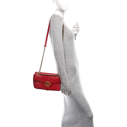 Gucci Calfskin Matelasse Small GG Marmont Shoulder Bag Hibiscus Red 2 of 10