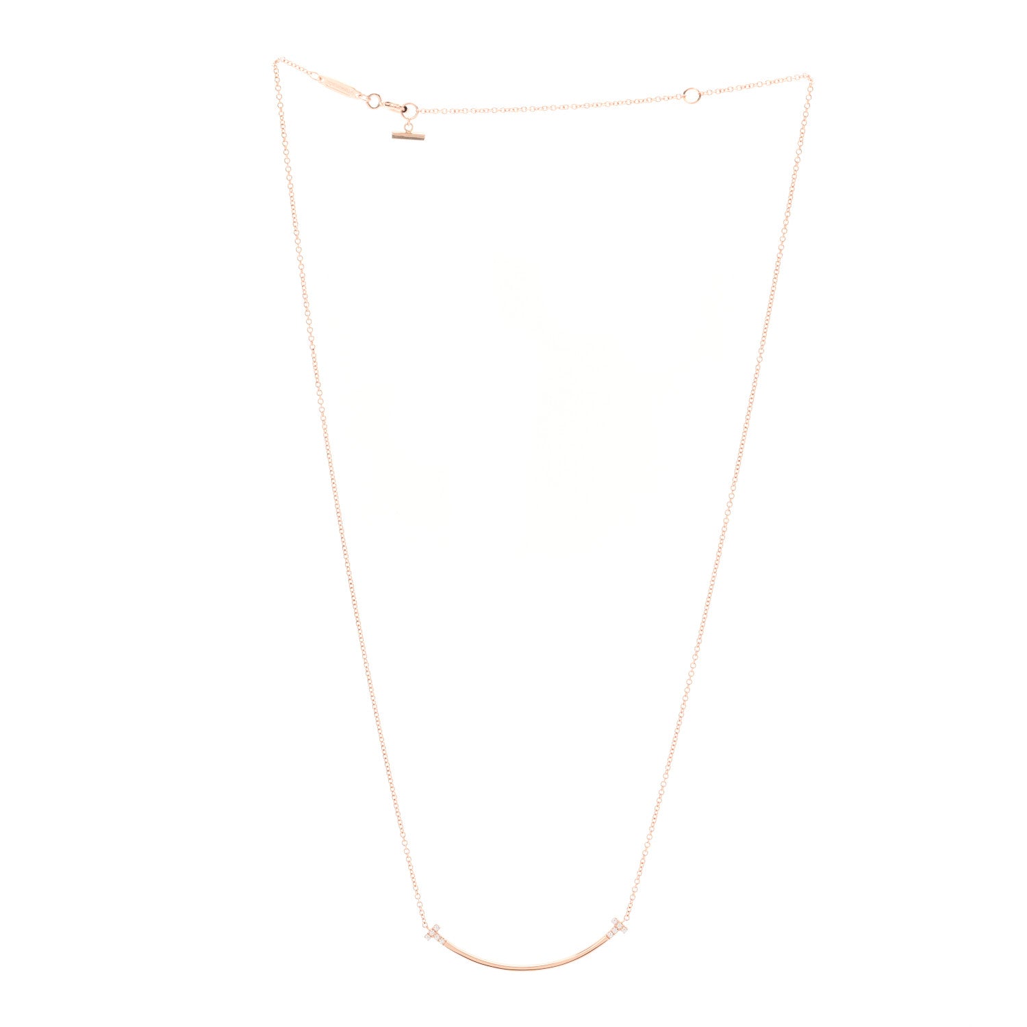 Tiffany 18K Rose Gold Diamond .03ctw Small T Smile Pendant Necklace 3 of 6