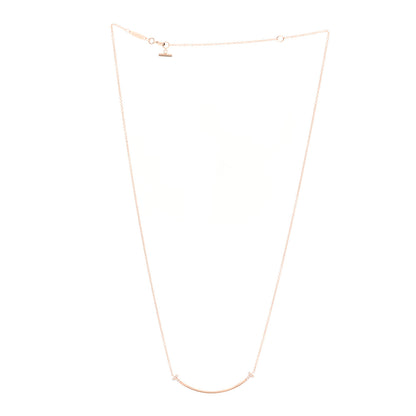 Tiffany 18K Rose Gold Diamond .03ctw Small T Smile Pendant Necklace 3 of 6