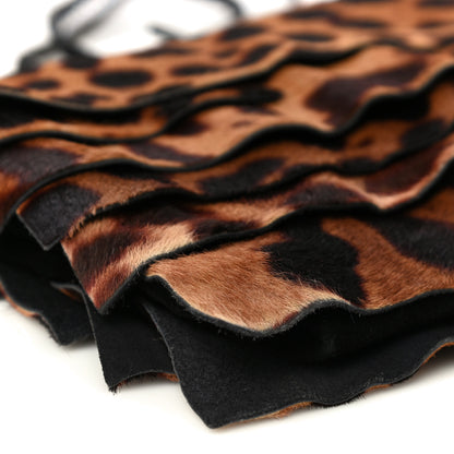 Saint Laurent Calf Hair Ruffle Leopard Print Fold-Over Clutch Black 9 of 12
