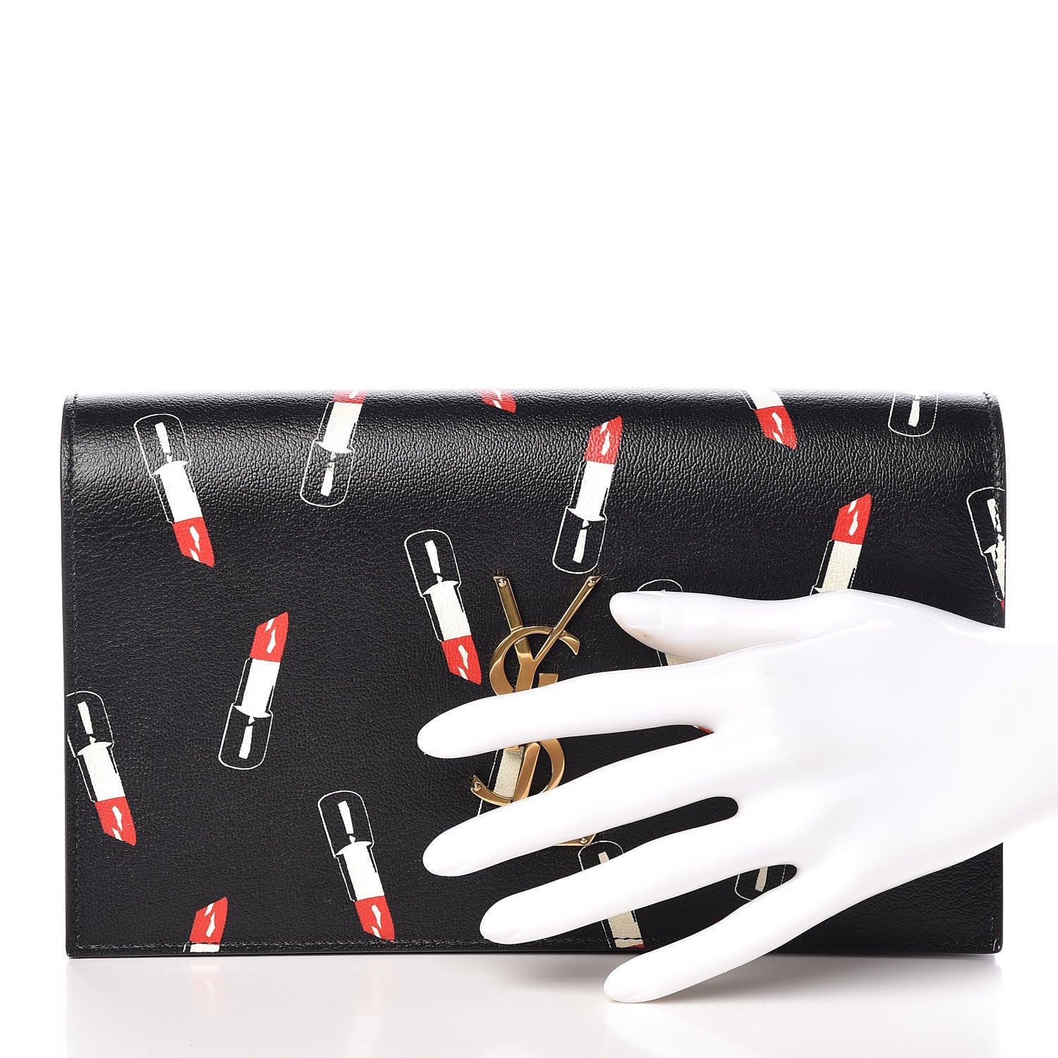 Saint Laurent Calfskin Lipstick Print Classic Monogram Kate Clutch Black 2 of 7