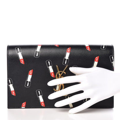 Saint Laurent Calfskin Lipstick Print Classic Monogram Kate Clutch Black 2 of 7