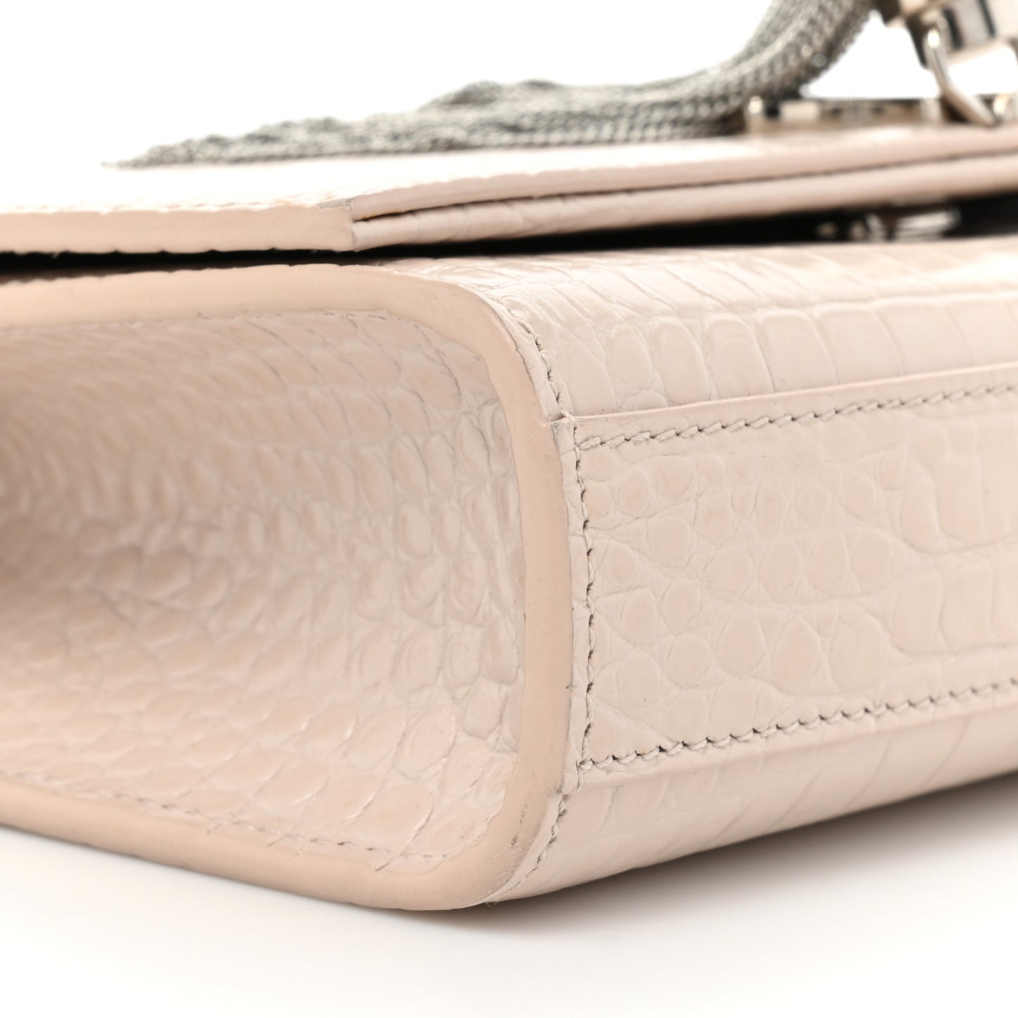 Calfskin Crocodile Embossed Small Classic Monogram Kate Tassel Satchel Crema Soft